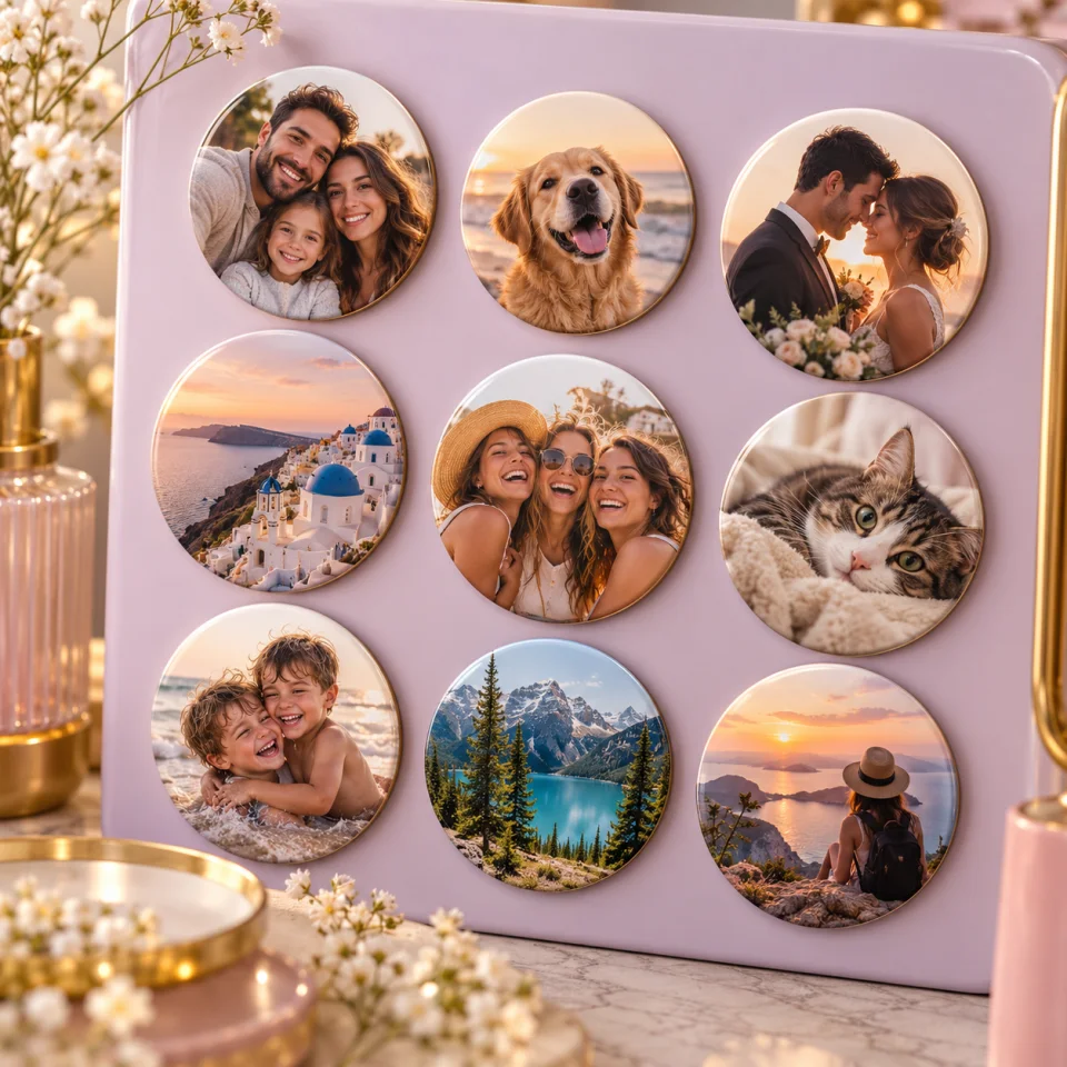 Round photo magnets
